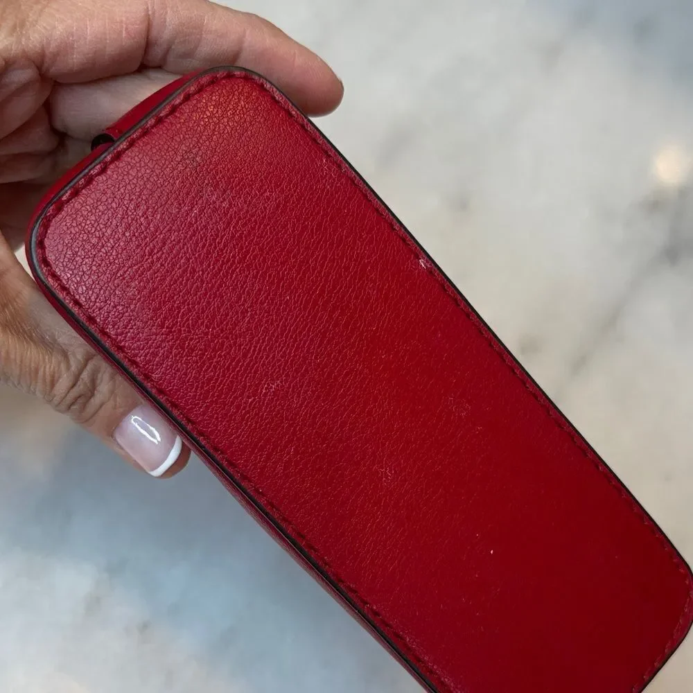 Michael Kors Travel Bag Cherry Red Leather Dome Cosmetic Case Pouch Clutch